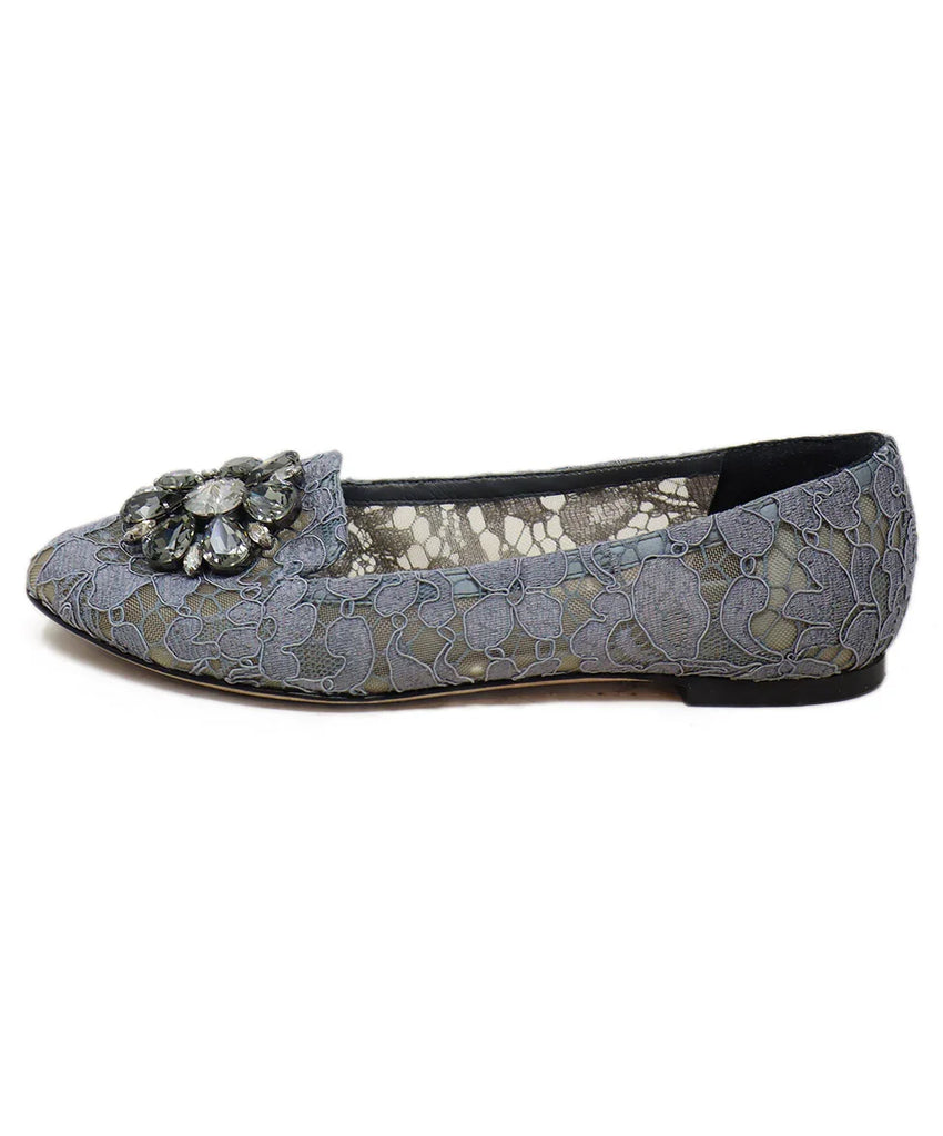 Dolce & Gabbana Grey Lace Rhinestone Buckle Flats sz 6 - Michael's Consignment NYC