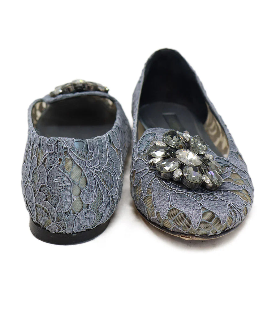 Dolce & Gabbana Grey Lace Rhinestone Buckle Flats sz 6 - Michael's Consignment NYC