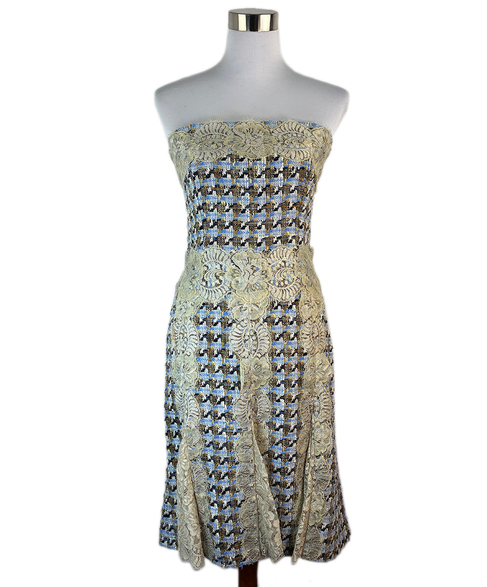 dolce and gabbana blue and white dress Dolce & Gabbana Neutral Beige Blue Viscose Cotton Tweed Dress sz 6 l  Michael's Luxury Consignment – Michael's Consignment NYC