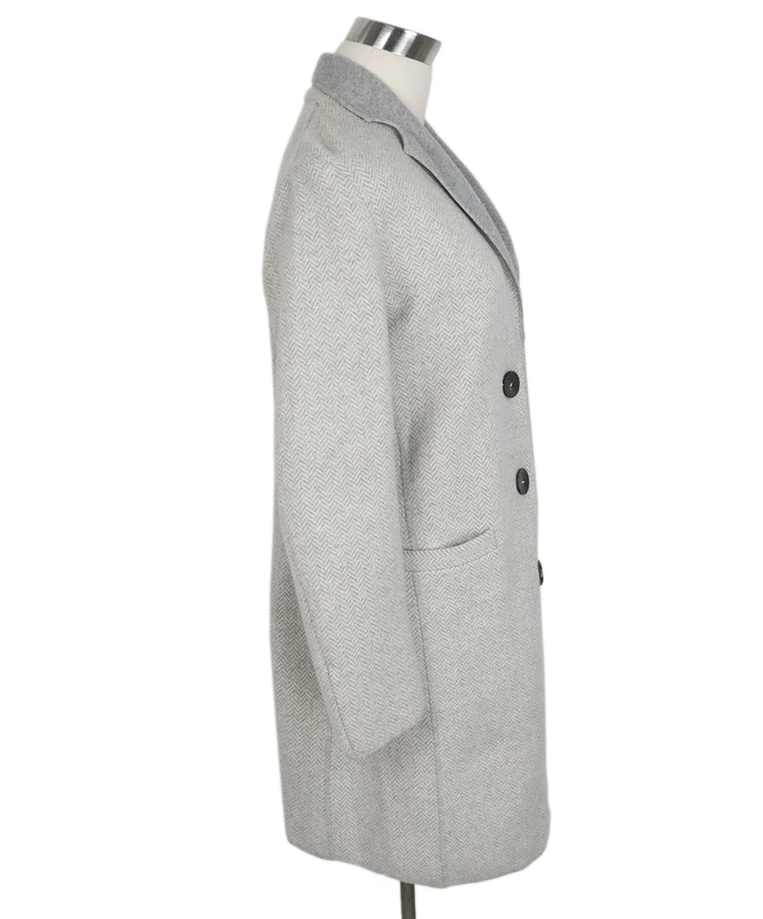 Domenico Vacca Grey Herringbone Merino Wool Cashmere Coat 1