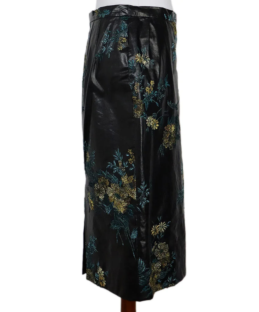 Dries Van Noten Black Teal & Yellow Floral Embroidered Skirt sz 8 - Michael's Consignment NYC
