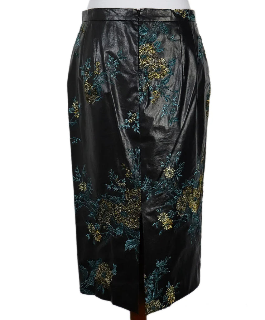 Dries Van Noten Black Teal & Yellow Floral Embroidered Skirt sz 8 - Michael's Consignment NYC