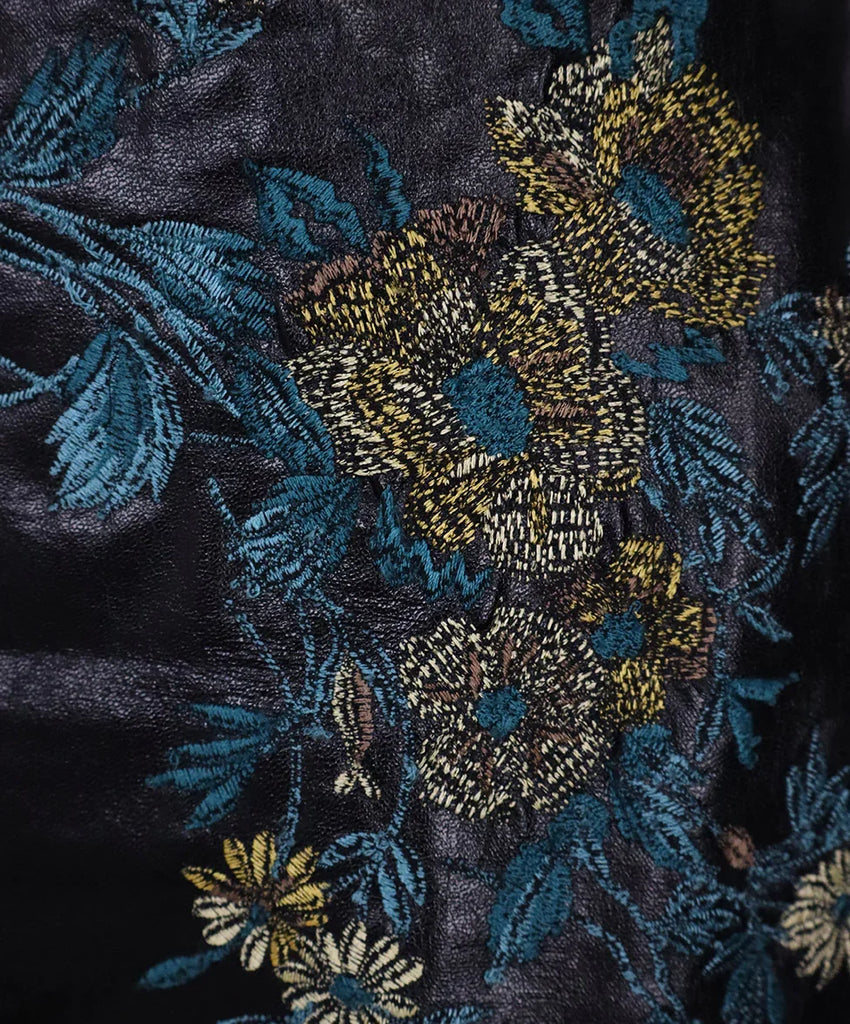 Dries Van Noten Black Teal & Yellow Floral Embroidered Skirt sz 8 - Michael's Consignment NYC