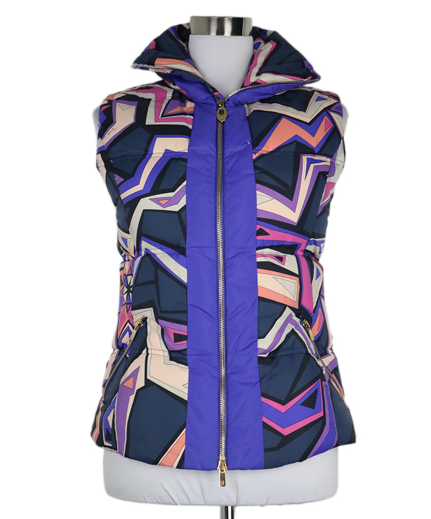 Emilio Pucci Purple Blue & Peach Print Puffer Vest 