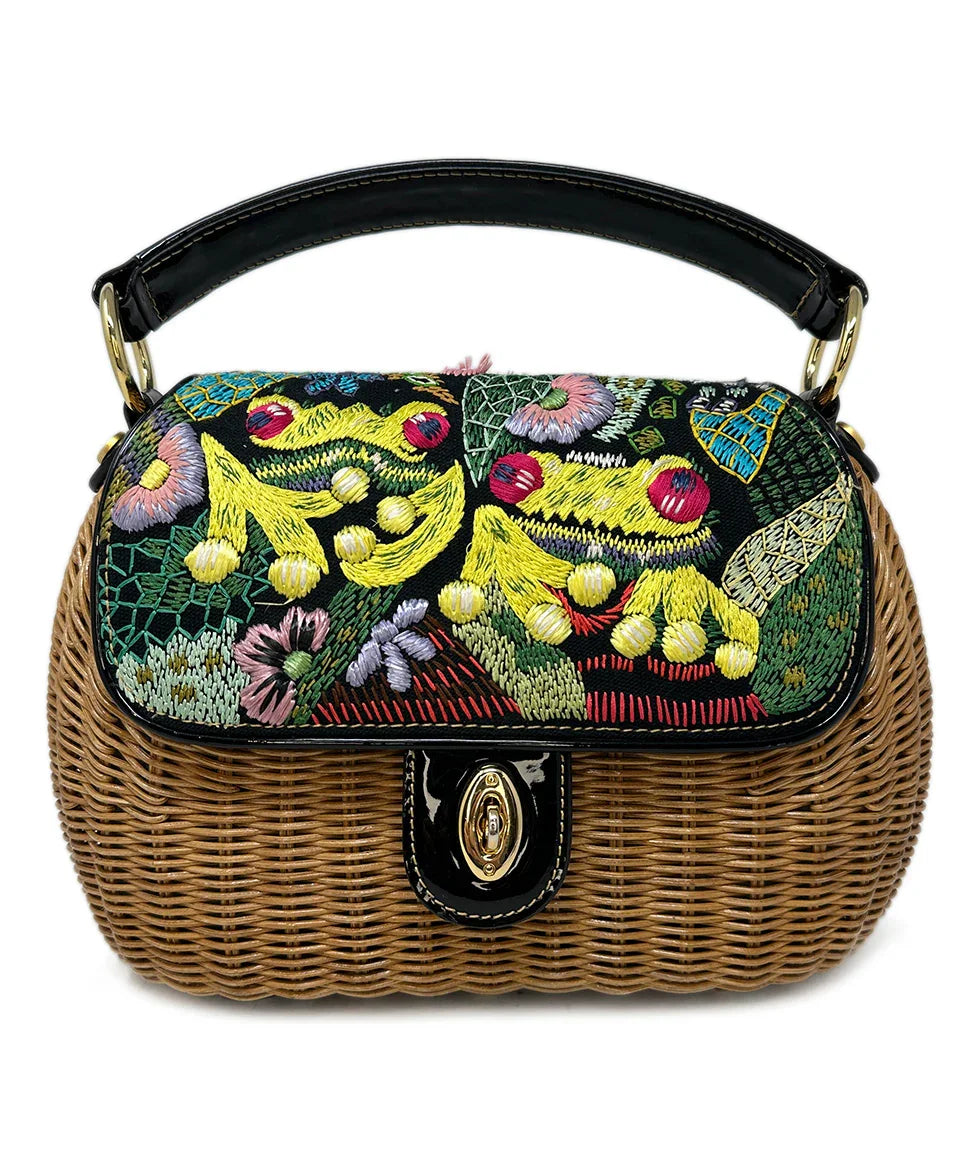 Eric Javits Wicker Embroidered Handbag l Michael's Luxury