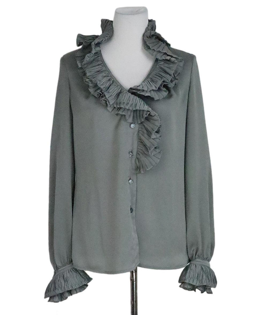 Blouse Escada Size 4 Grey Polyester Ruffle Trim Top - Michael's Consignment NYC