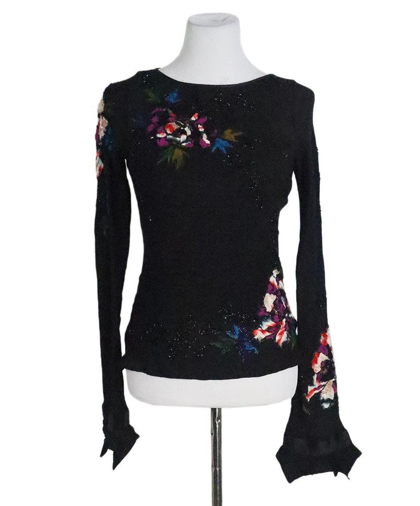 Etro Black Floral Print Embroidered Blouse sz 4 - Michael's Consignment NYC