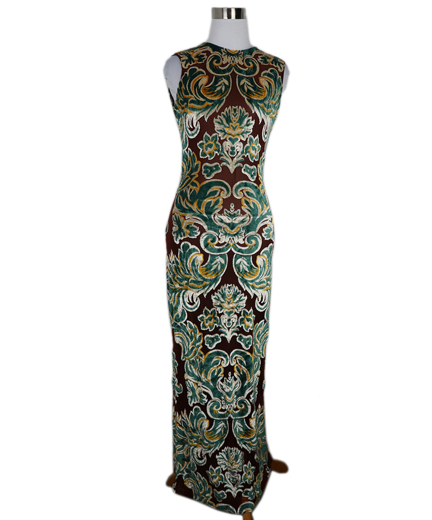 Etro Green Rust & Yellow Velvet Dress 