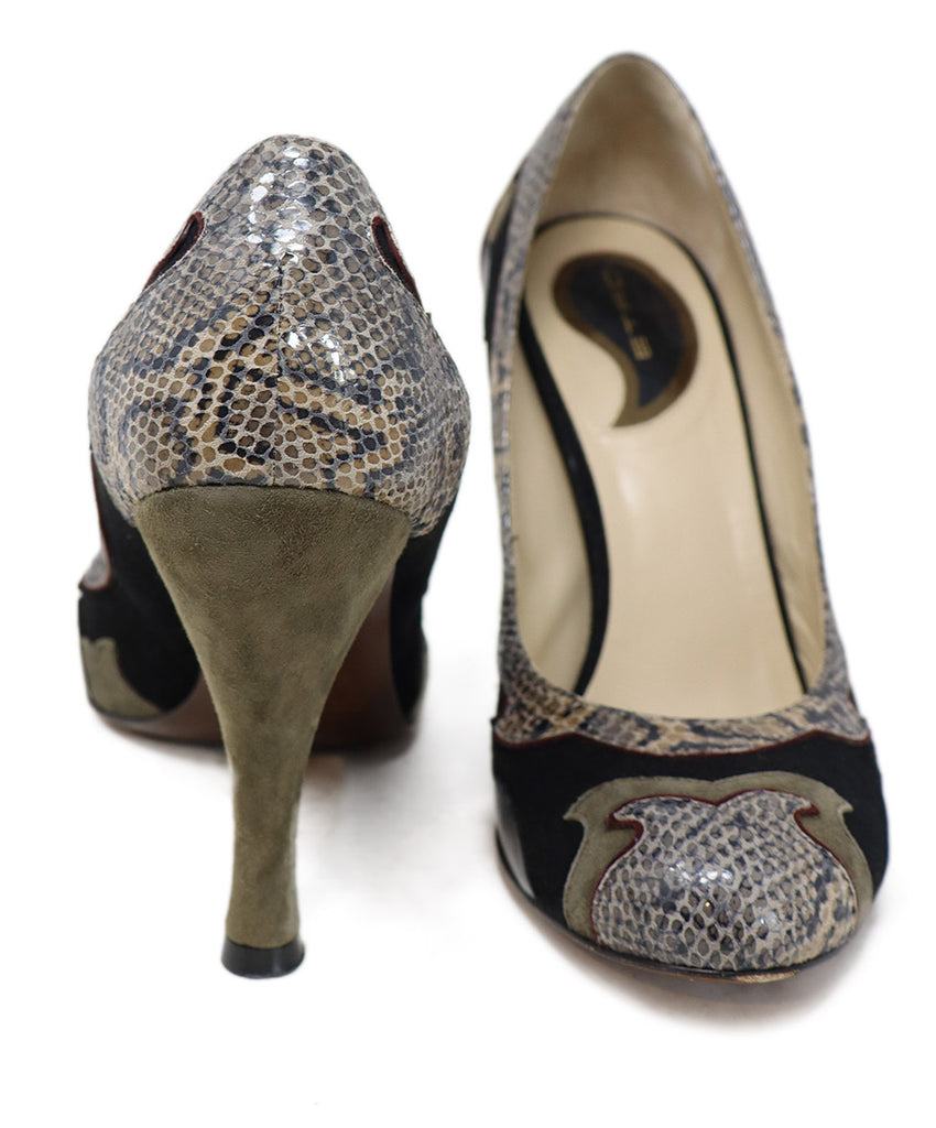 Etro Black & Green Snake Print Heels sz 9 - Michael's Consignment NYC