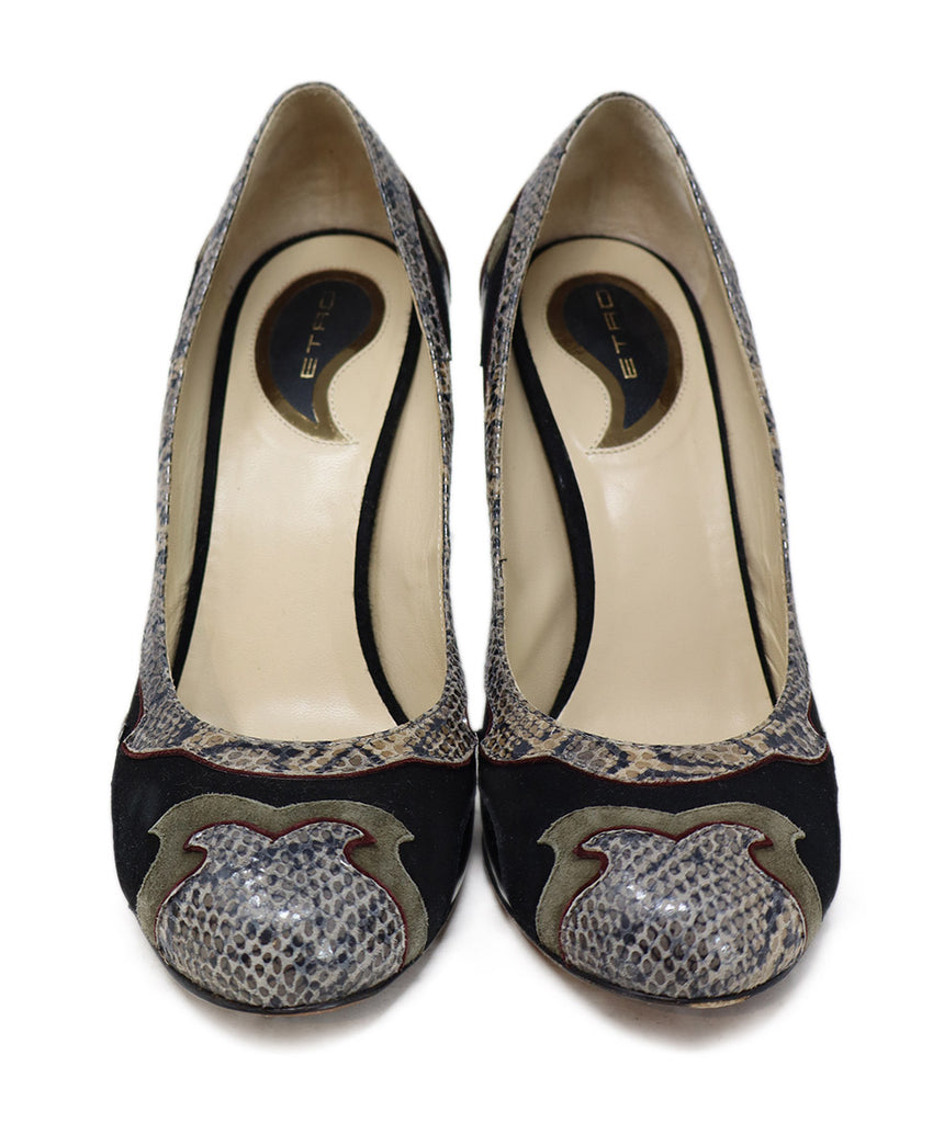 Etro Black & Green Snake Print Heels sz 9 - Michael's Consignment NYC
