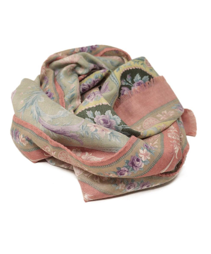 Etro Sage & Pink Floral Print Scarf - Michael's Consignment NYC