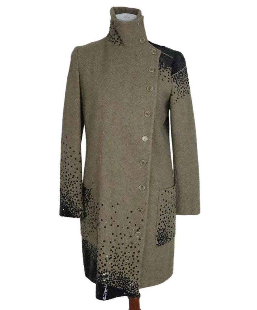 Etro Taupe Wool Coat w/ Black Sequins sz 8 - Michael's Consignment NYC