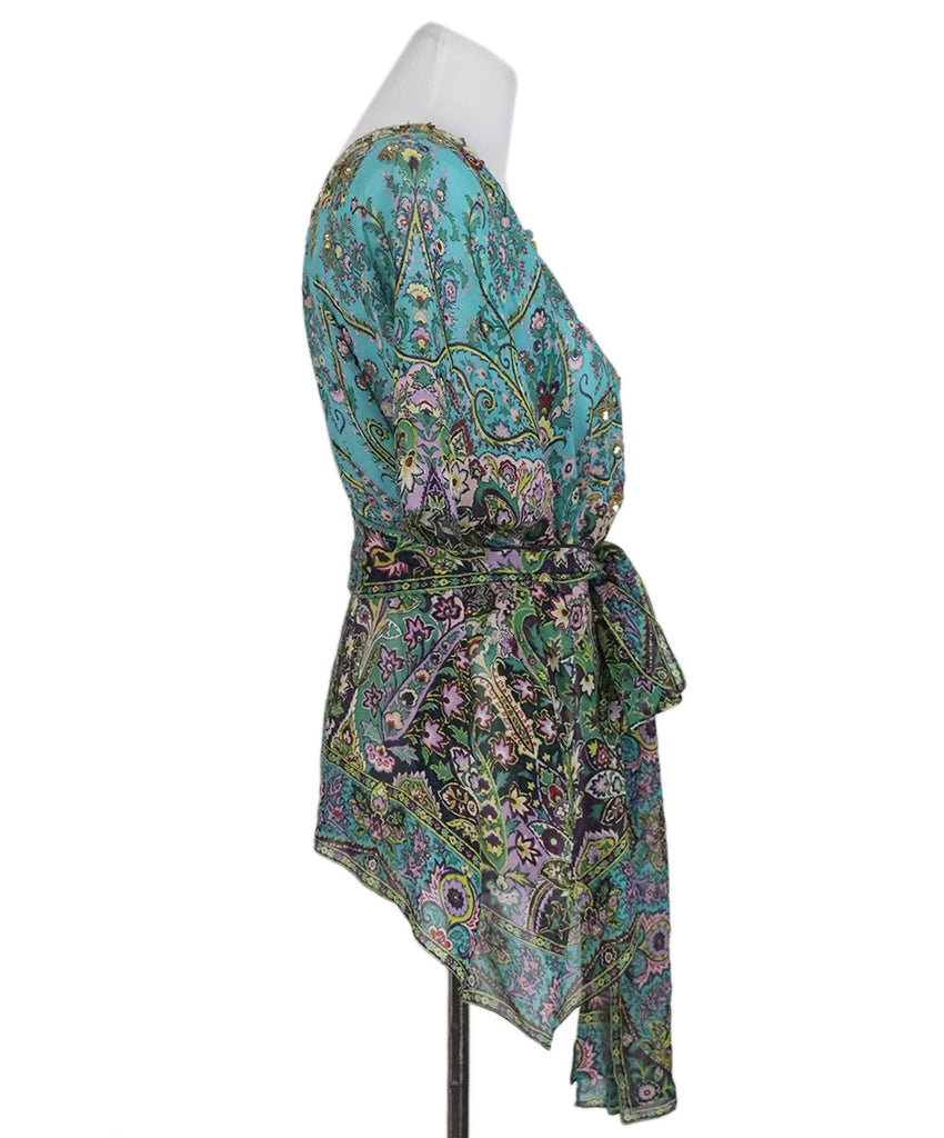 Etro Turquoise Silk Sequins Top 1