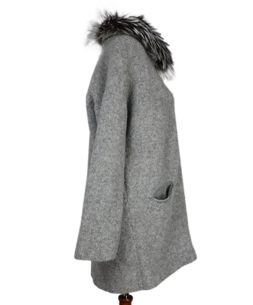 Fabiana Filippi Grey Wool Sweater w/ Silver Fox Fur sz 8 - Michael's Consignment NYC