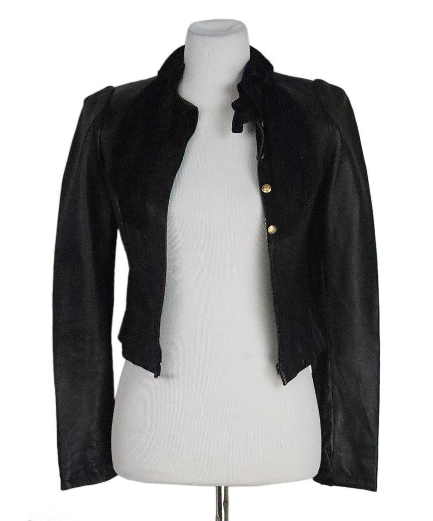 Fendi Black Leather & Suede Ruffle Jacket sz 2 - Michael's Consignment NYC