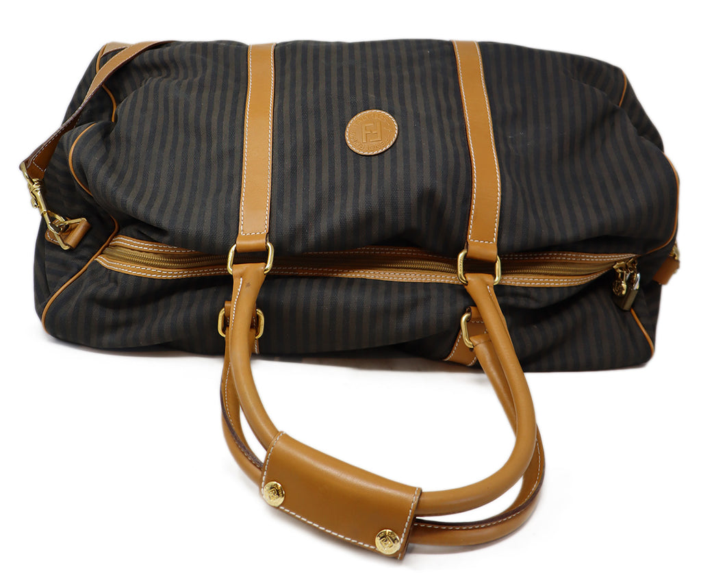 Fendi Brown & Black Striped Luggage Tote - Michael's Consignment NYC