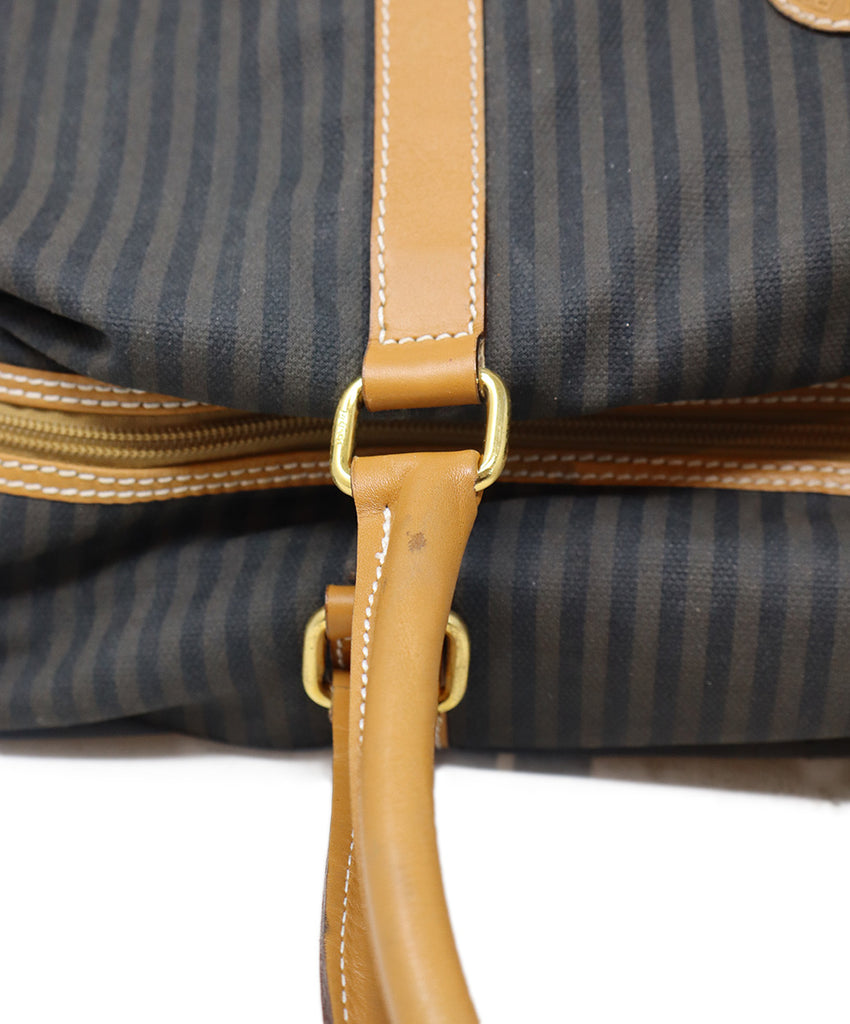 Fendi Brown & Black Striped Luggage Tote - Michael's Consignment NYC
