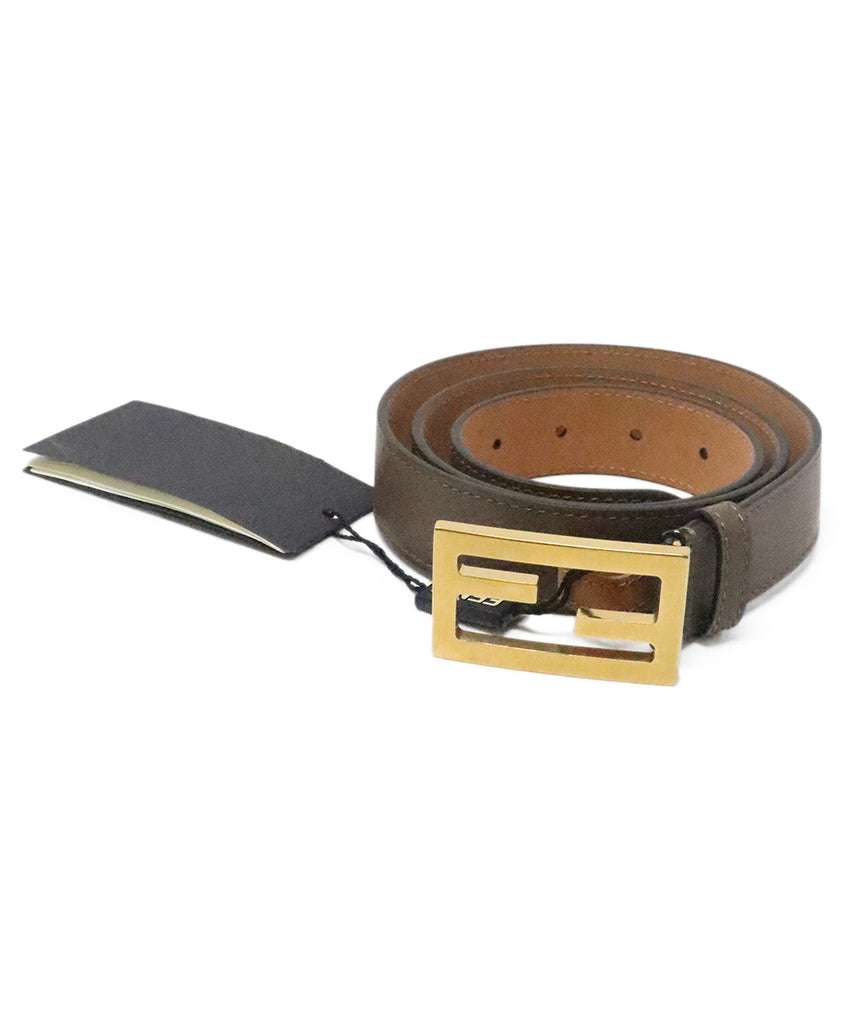 Fendi Brown Leather & Gold Buckle Belt 
