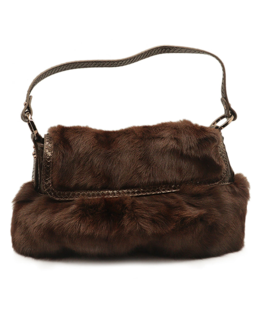 Fendi Brown Fur & Python Trim Shoulder Bag 