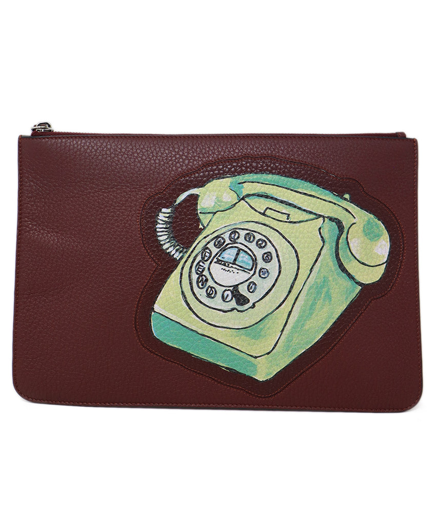 Fendi Plum & Green Telephone Print Leather Clutch 