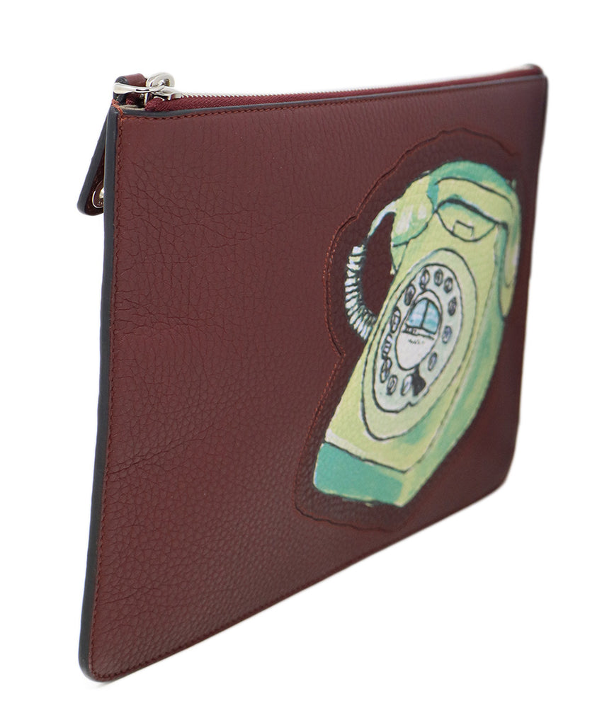 Fendi Plum & Green Telephone Print Leather Clutch 1