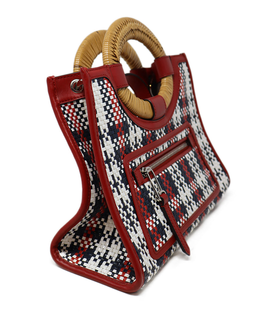 Fendi Black Red & White Woven Leather Runaway Tote 1