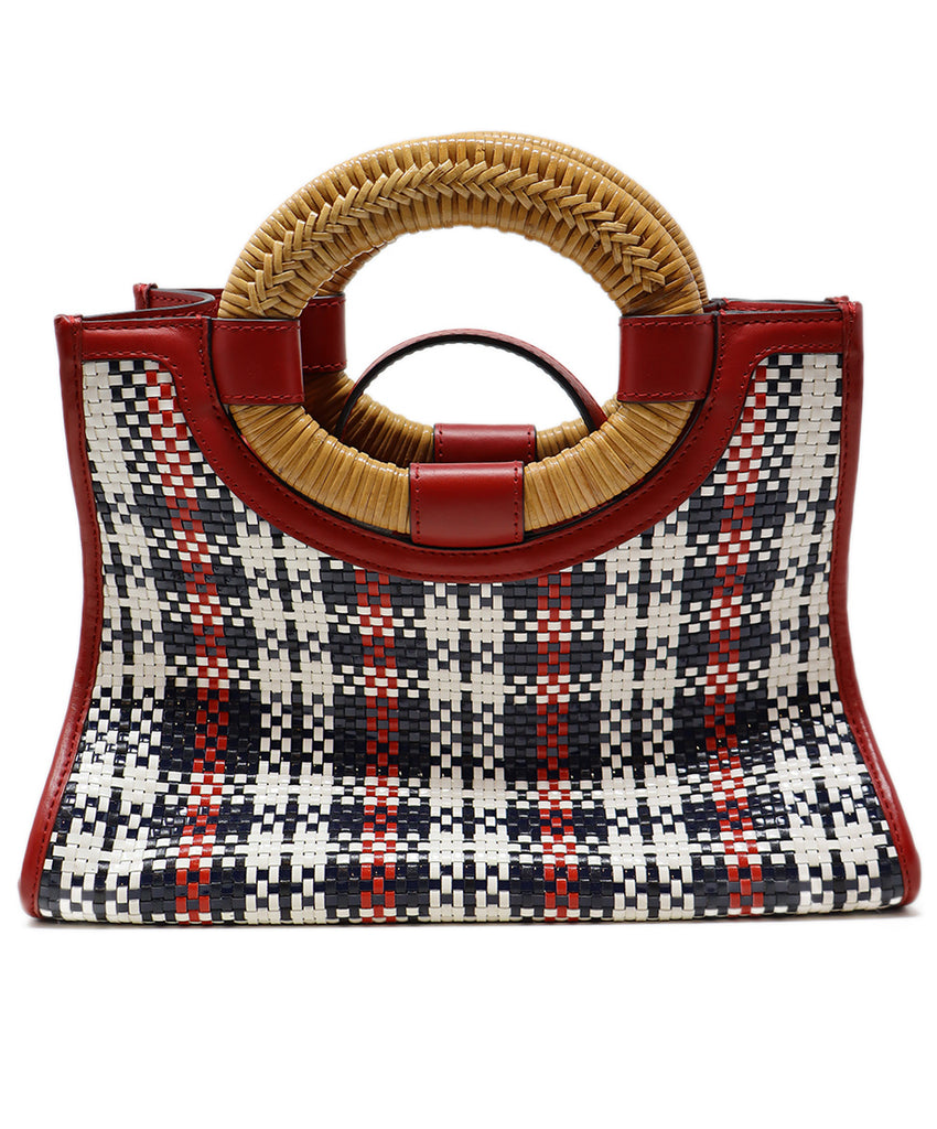 Fendi Black Red & White Woven Leather Runaway Tote 2