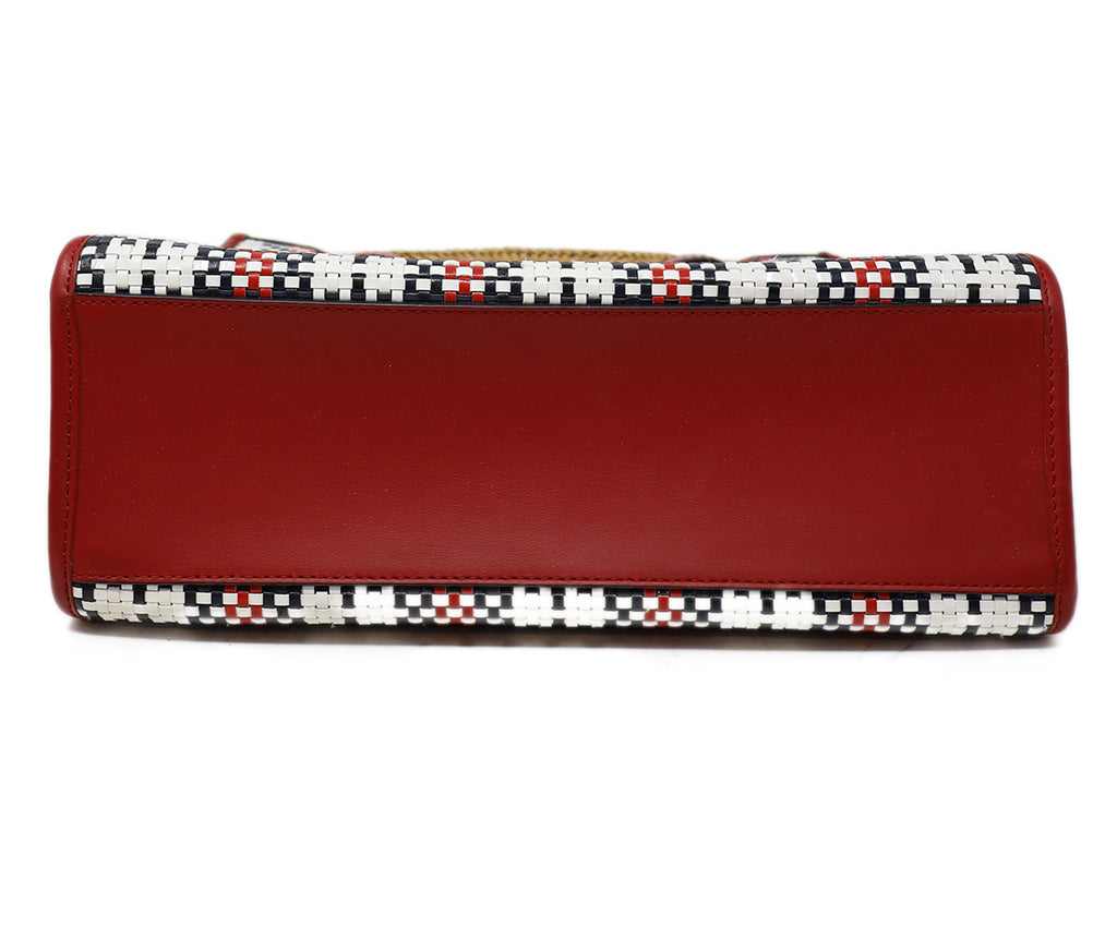 Fendi Black Red & White Woven Leather Runaway Tote 3