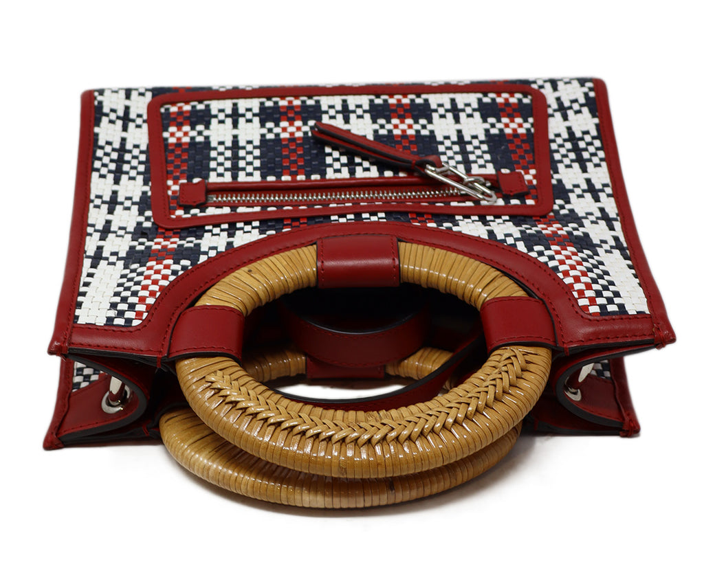 Fendi Black Red & White Woven Leather Runaway Tote 4