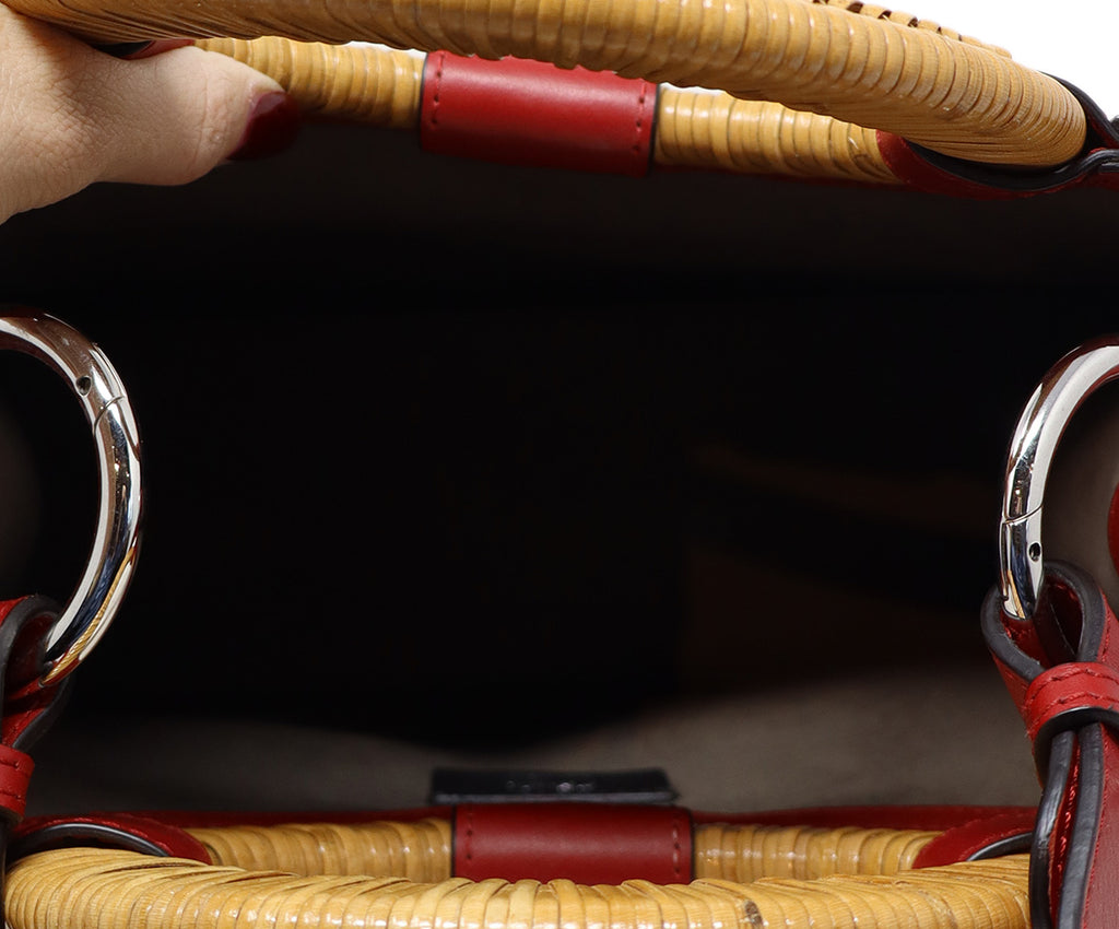 Fendi Black Red & White Woven Leather Runaway Tote 5