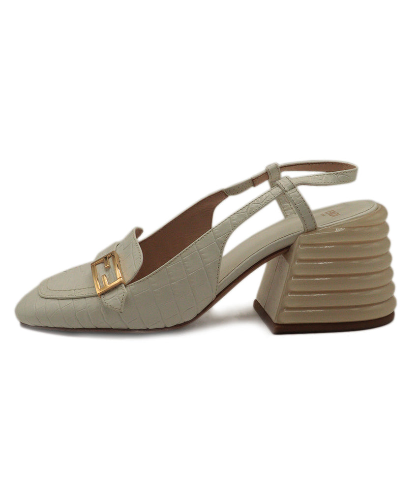 Fendi White Pressed Leather With Gold Buckle Heels 1