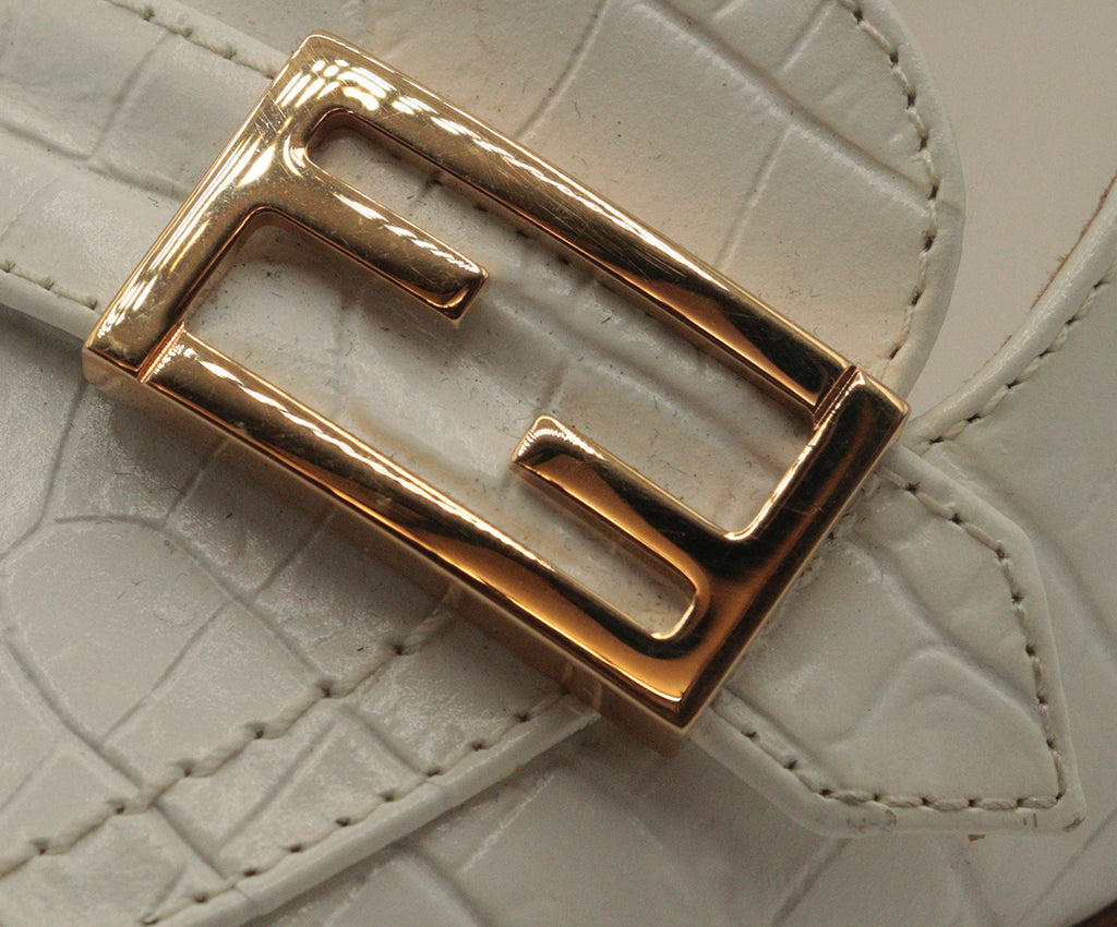 Fendi White Pressed Leather With Gold Buckle Heels 8