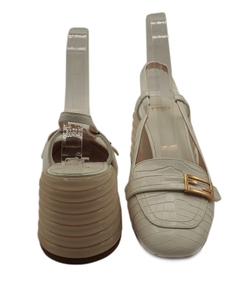 Fendi White Pressed Leather With Gold Buckle Heels 2