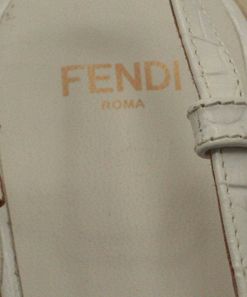 Fendi White Pressed Leather With Gold Buckle Heels 6