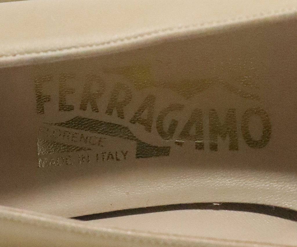 Ferragamo Beige & Black Leather Grosgrain Heels 4