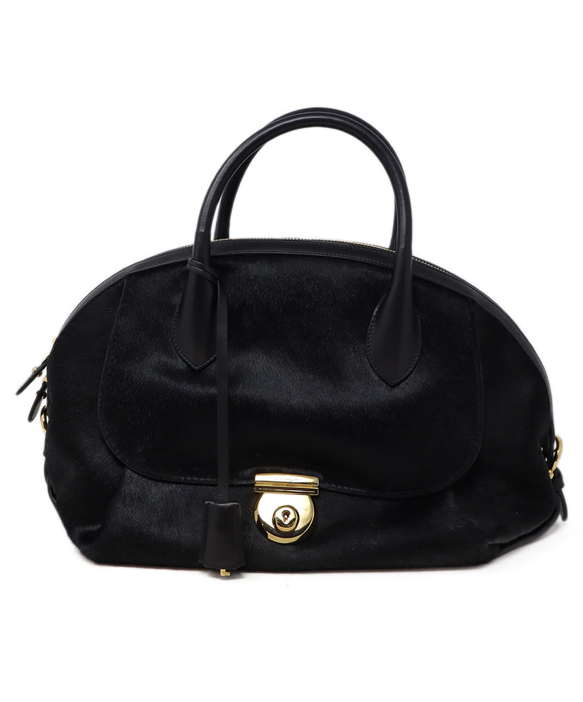 Ferragamo Black Fur & Leather Satchel 
