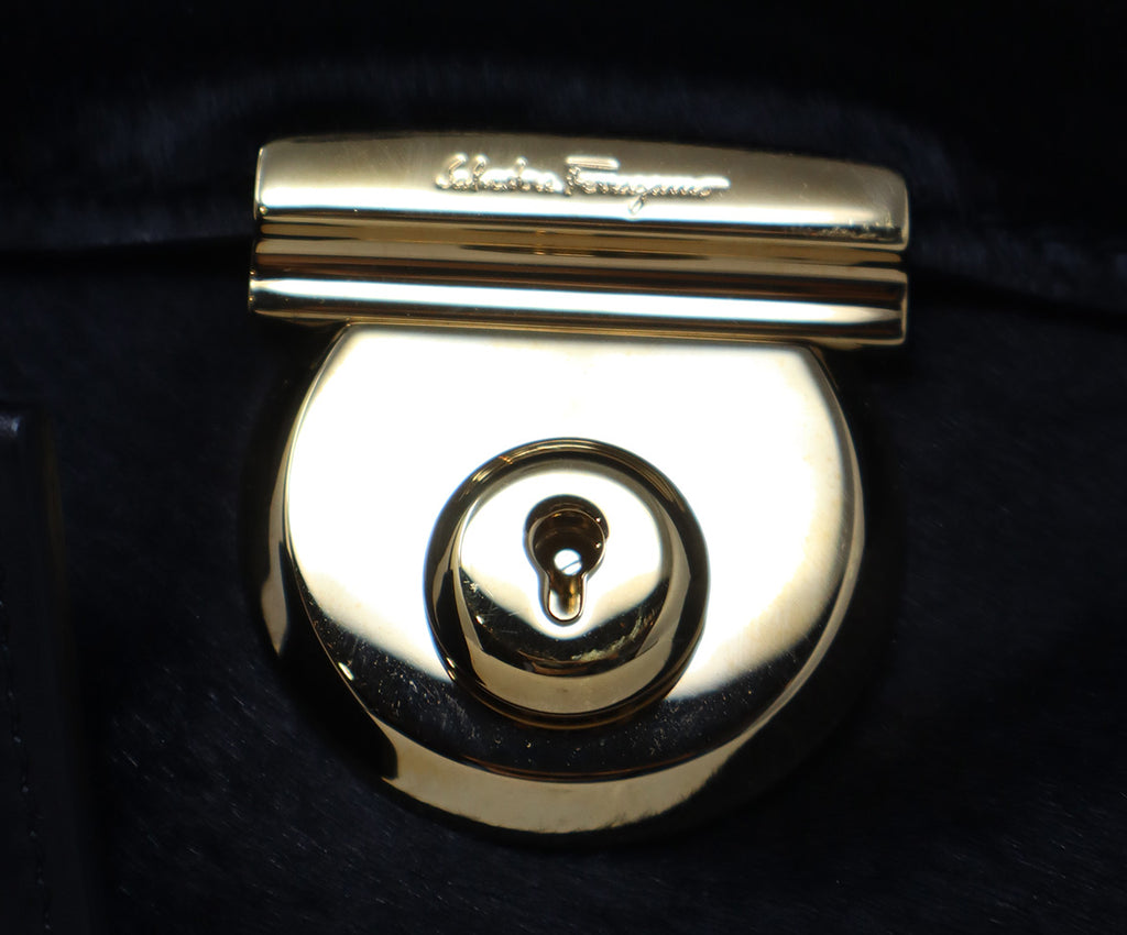 Ferragamo Black Fur & Leather Satchel 7