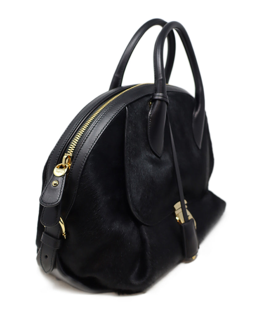 Ferragamo Black Fur & Leather Satchel 1