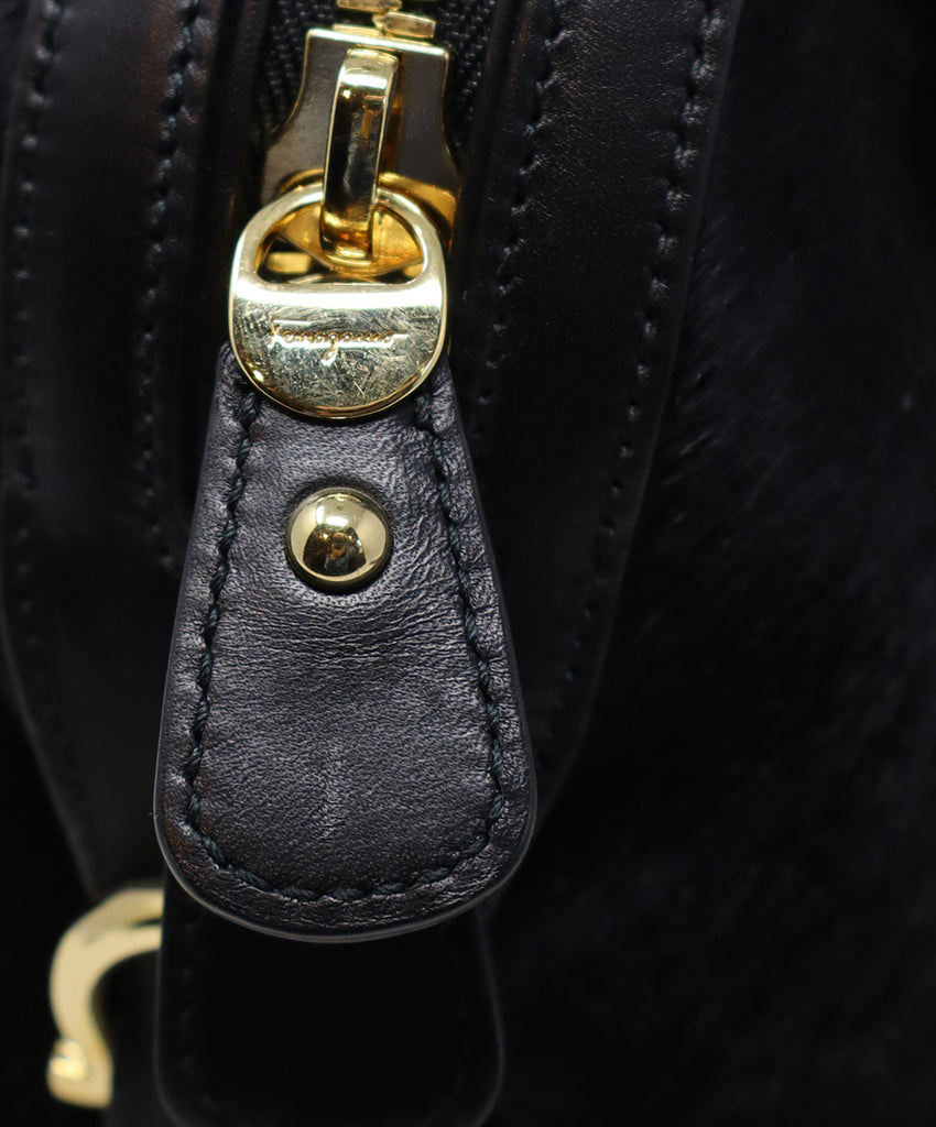 Ferragamo Black Fur & Leather Satchel 8