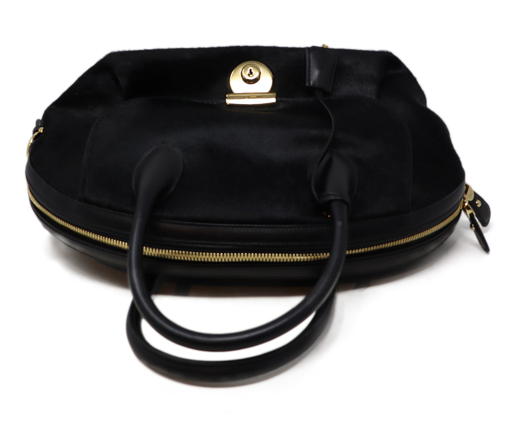 Ferragamo Black Fur & Leather Satchel 4