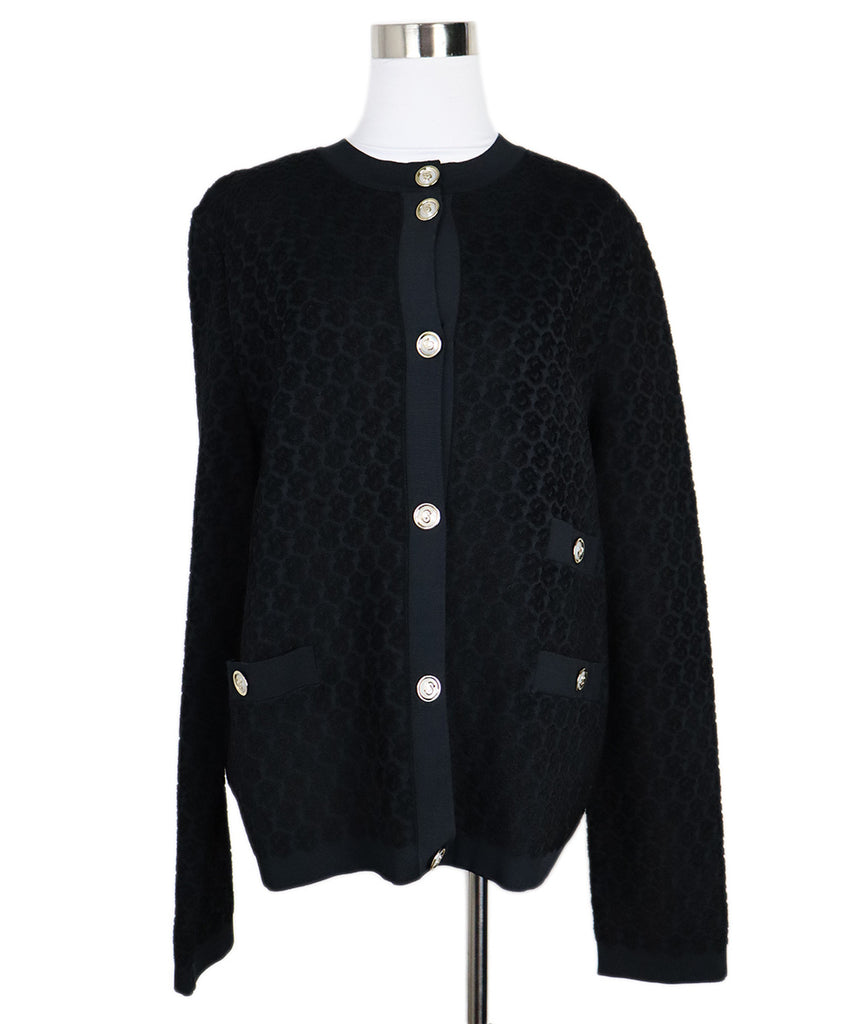 Ferragamo Black Viscose & Pearl Button Cardigan 