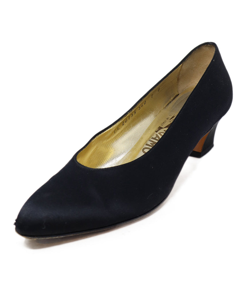 Ferragamo Vintage Black Satin Heels 
