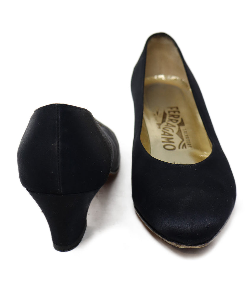 Ferragamo Vintage Black Satin Heels 2