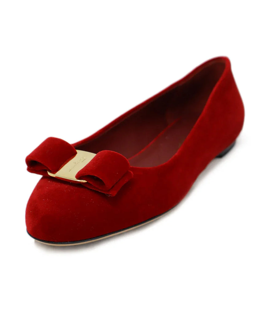 Ferragamo Red Velvet Bow Flats sz 6.5 - Michael's Consignment NYC