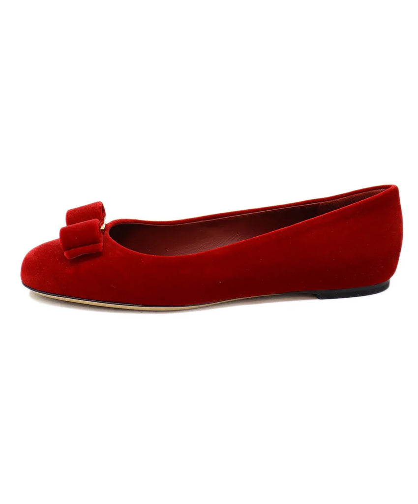 Ferragamo Red Velvet Bow Flats sz 6.5 - Michael's Consignment NYC
