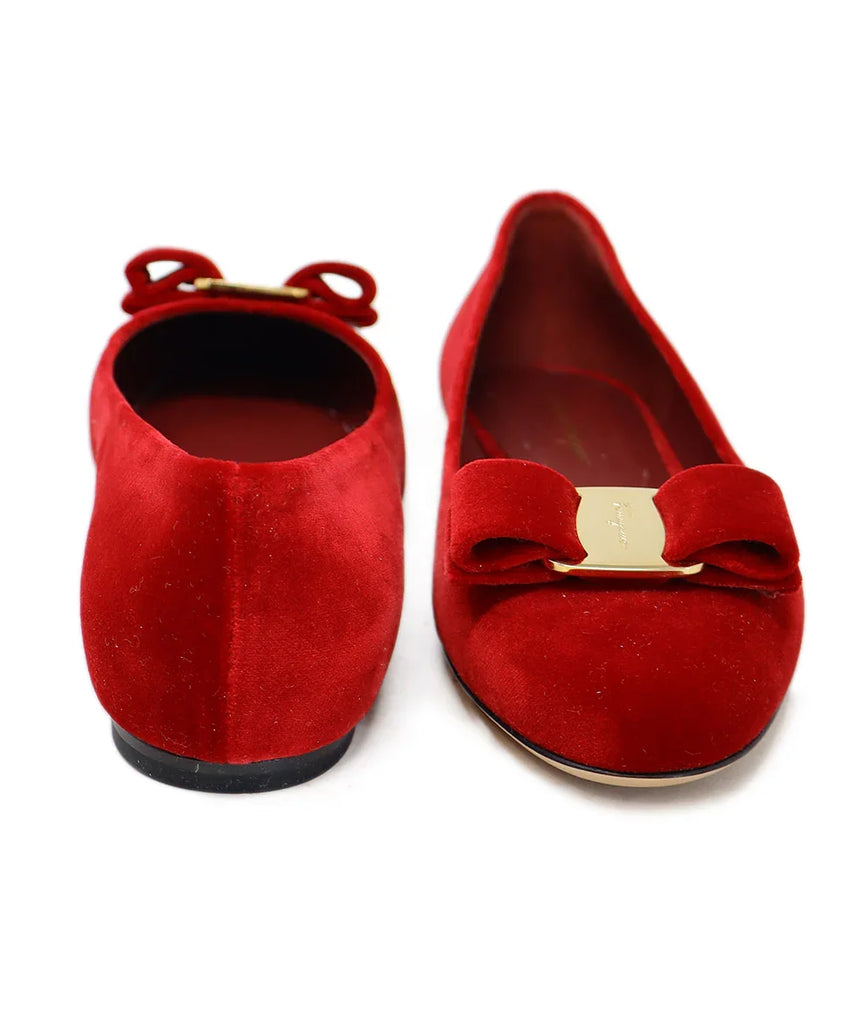 Ferragamo Red Velvet Bow Flats sz 6.5 - Michael's Consignment NYC