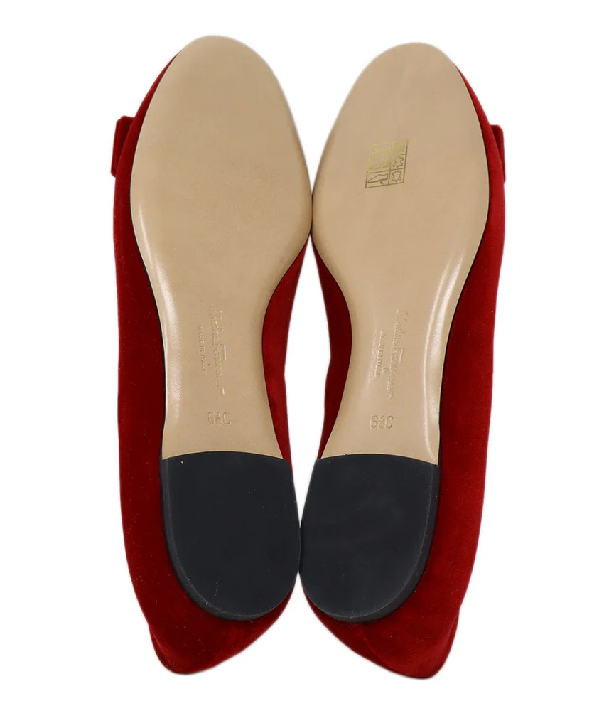 Ferragamo Red Velvet Bow Flats sz 6.5 - Michael's Consignment NYC