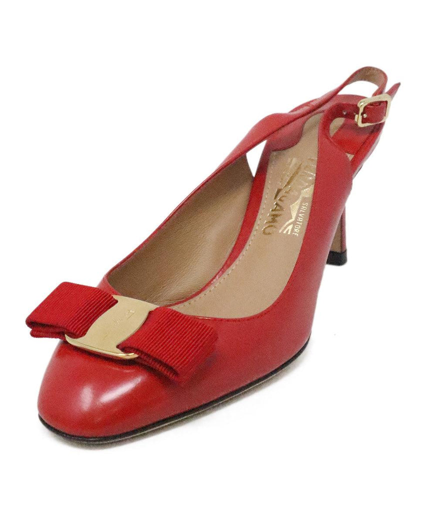 Ferragamo Red Leather Sling Backs w/ Bow Trim sz 5 - Michael's Consignment NYC