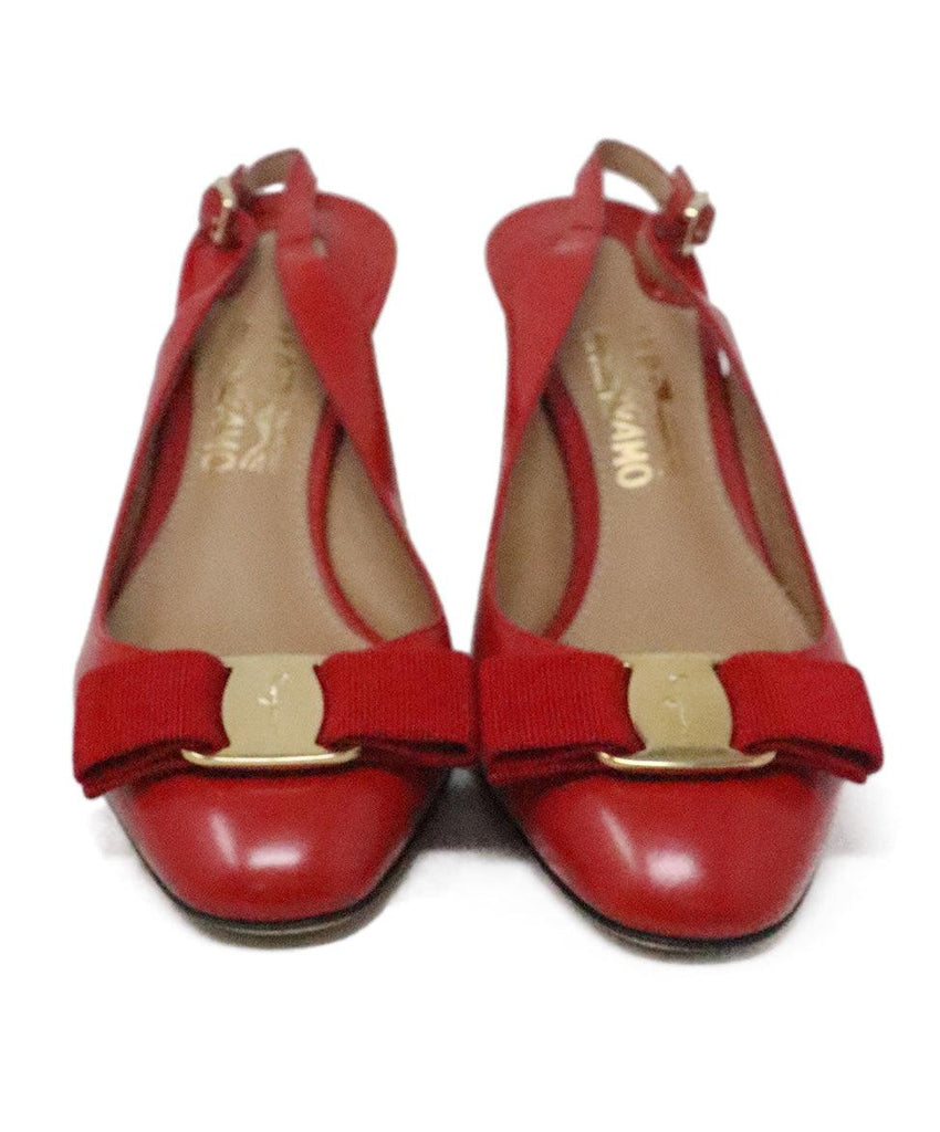 Ferragamo Red Leather Sling Backs w/ Bow Trim sz 5 - Michael's Consignment NYC