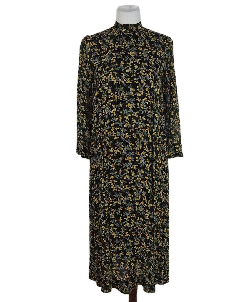 Ganni Black & Yellow Floral Print Dress sz 4 - Michael's Consignment NYC
